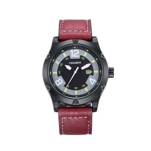 Montre À Quartz Pour Homme Avec Cadran Rond, Boîtier En Alliage, Bracelet En Cuir Synthétique, Étanche, Rouge