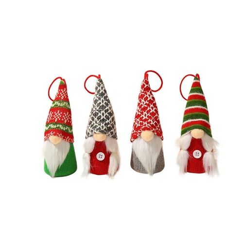Lot de 4 poupées tricotées sans visage représentant un vieil homme avec barbe lumineuse pour décoration de Noël