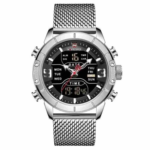 Montre D'affaires À Double Affichage Led, Montre-Bracelet À Quartz Étanche En Acier Inoxydable