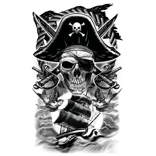 Tatouages Éphémères Crâne Pirate Rebellion 14x30cm