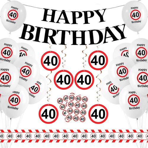 Chicslick-Décoration Anniversaire 40 Ans, 40e Anniversaire Décoratifs Avec Guirlande, Ballons, Serpentin, Sticker, Spiral Charms, Happy Birthday Déco 40 Homme Femme, Panneau De Signalisation[X2410]