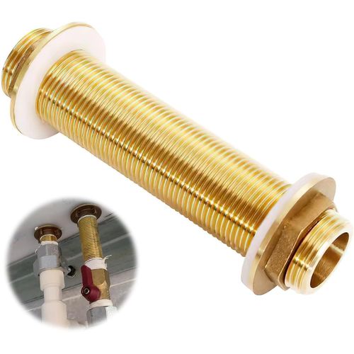 ASFASFq-Raccord de Cloison en Laiton G1/2 - Adaptateur de Tuyau Robuste pour Réservoirs d'Eau, Tours d'Eau et Pompes, Laiton Doré, Convient pour Ouvertures de 21 à 26 mm