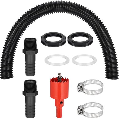 Kit de Raccordement pour Tonneau de Pluie, 2Pcs 25mm Raccord Tuyau Flexible de 50 cm et Raccords pour Relier 2 Réservoirs d'eau, Robinets d'eau, Tonneaux de Pluie (Filetage Mâle)