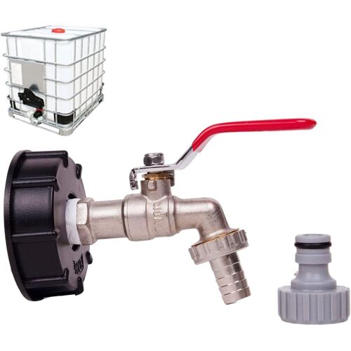 KALANKA-Robinet Cuve 1000L Robinet Recuperateur Eau De Pluie, Adaptateur De Réservoir D'eau IBC 1/2"" Double Robinet En Laiton Fabriqué En PP Filetage Gros 60 Mm (1pc)