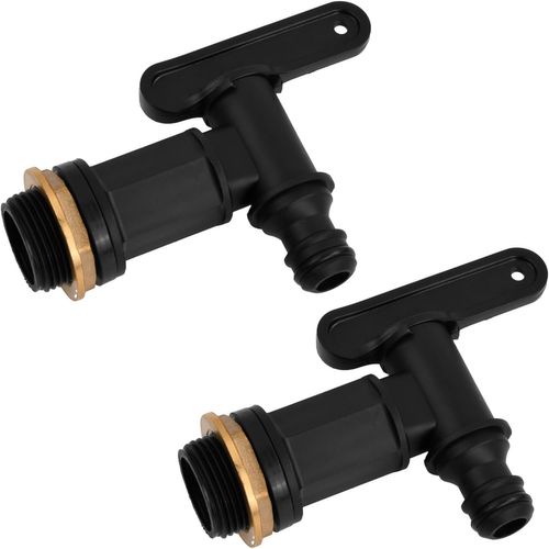 2 PCS Robinet Cuve Plastique,Robinet Fileté Mâle pour Collecteur Récupérateur Eau Pluie avec Boucle en Laiton,Robinet de Rechange Robinet de Tuyau d'arrosage pour Maison Jardin Irrigation