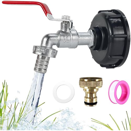 Robinet Cuve 1000l IBC,1/2"" Adaptateur Cuve,Robinet Recuperateur eau de Pluie de 1000 Litres,Kit D'accessoires pour Réservoir Avec Vanne de Sortie en Laiton Massif