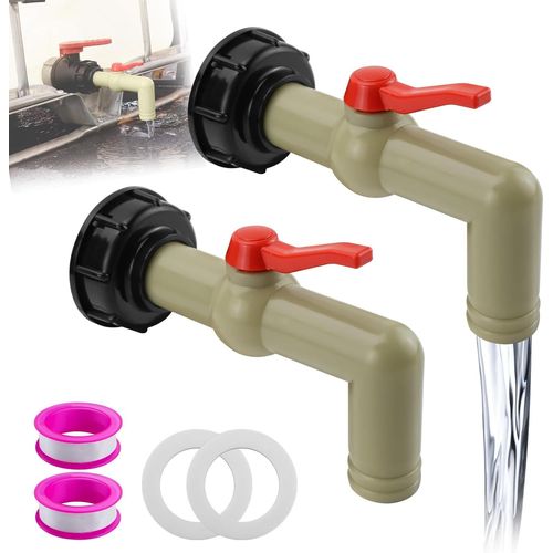 Lot de 2 robinets IBC-Accessoire de réservoir IBC-Robinet à boisseau sphérique 1""-Adaptateur IBC S60 x 6-Filetage grossier-Robinet pour réservoir d'eau IBC 1000 l-32 mm (DN40/50)