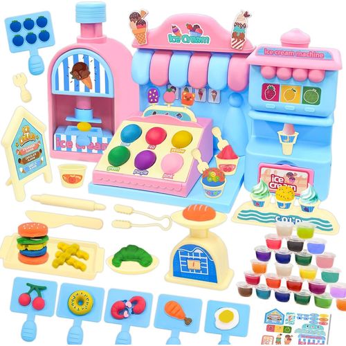Ensemble de Pâte à Modeler pour Enfants71 Pièces Accessoires de Pâte à ModelerMachine à Crème Glacée avec 24 Pots de Pâte à ModelerPâte à Modeler pour Enfants à Partir de 3 Ans