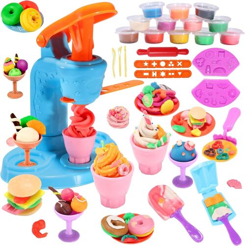 34PCS Salon de Glace Outils de Pate à Modeler Presse à Modeler,Accessoires de pâteà Modeler Set de pâte àmodeler pour Enfants,12 Couleurs Set de pâte a Modeler Intelligent