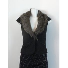 Veste/ Gilet Court Gris À Col Fausse Fourrure Amovible- Taille 36- Promod