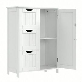 Armoire De Salle De Bain Avec 3 Tiroirs Et 1 Placard, 60 X 30 X 81 Cm, Blanc