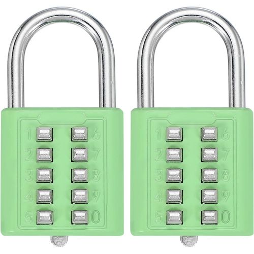 KALANKA-Lot de 2 cadenas à combinaison à 10 chiffres avec bouton poussoir à 5 positions, verrou à combinaison de sécurité pour casier, salle de sport, casier, armoire, boîte à outils (vert)