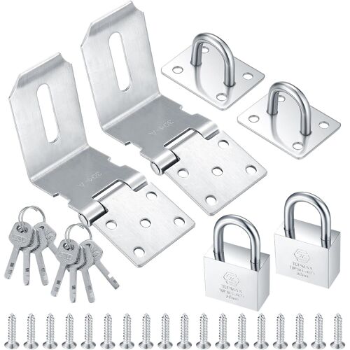 Moraillon de Serrure avec Cadenas, Cadenas à Angle Droit Moraillon en Acier Inoxydable, 4 Pouces 90 Degrés Cadenas Moraillon, Fermoir de Porte Serrure (Set de 2 en argent)