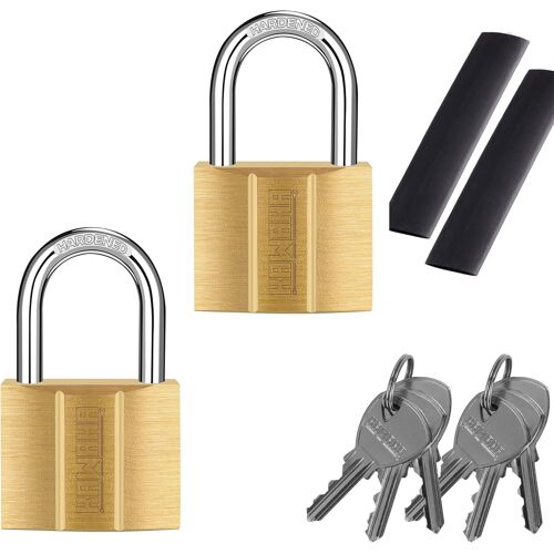 KALANKA-US-81/40-2P Cadenas à clé en laiton (étanche, serrure en laiton massif) pour abris de jardin, unité de rangement, école, casier de gym, clôture, boîte à outils, moraillon