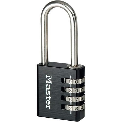 7640Eurdblklh Cadenas À Combinaison Programmable En Aluminium Avec Anse Longue,Noir,4X10,2X1,5 Cm