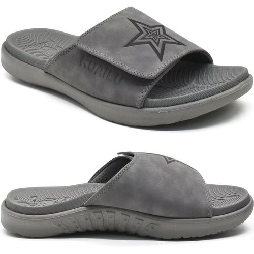 Kalanka-Claquette Hommes Sandales De Sport Pour Hommes Pantoufles Reglables En Cuir Soutien De La Voûte Plantaire Sandales À Bout Ouvert Chaussures De Plage Et Piscine D'été