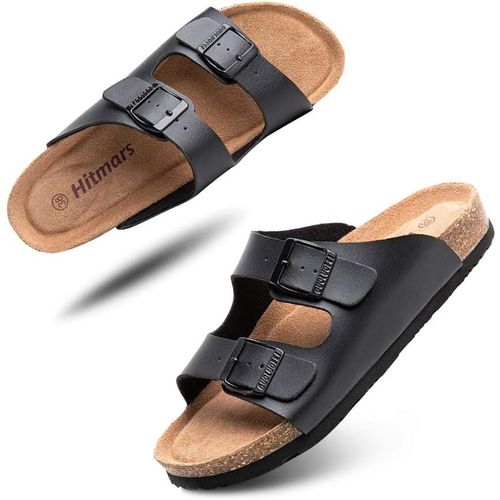 Kalanka-Mules Femme Homme Sandale Bout Ouvert Confort Tongs Plates Été Sandales Et Nu-Pieds Boucle Sabots Chaussure De Plage Noir Marron Bleu Eu 35-47 - 46