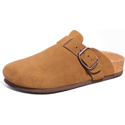Kalanka-Sabot Homme En Daim Avec Support Voute Plantaire Chaussons Fermés Confortables Semelle Liège Mules Cuir Taille 40-47
