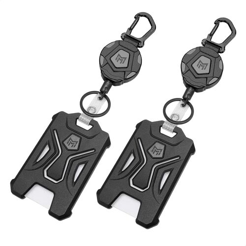 Porte-Badge Rétractable, Porte-Clés Mousqueton Robuste, Porte-Carte D'identité Tactique Avec Bobine De Badge Rétractable De 80 Cm, Noir