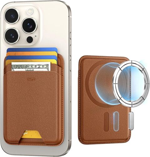 SJZG-Porte-Cartes Avec Magsafe, Blocage Rfid, Maintien 5 Cartes, Magnétique Wallet Avec Force Magnétique De 3200 G, En Cuir Végan, Wallet Pour Iphone Série 16/15/14/13/12, Non Pour 13/12 Mini, Marron