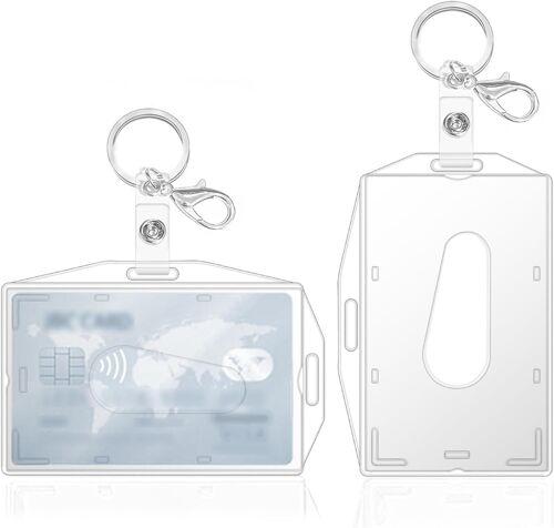 2 Pcs Porte Badges Plastique Transparentese Pour Cartes De Proximité, Cartes De Crédit, Cartes D'identité Et Cartes, Carte De Busité¿Porte Carte Bus (2 Pcs Keyring)
