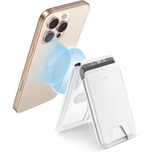 SJZG-Aura Porte Carte Avec Magsafe, Blocage Rfid, Avec Support Réglable, Pour Iphone Série 17/16/15/14/13/12 Et Google Pixel 10/Pro/Pro Xl, Non 13/12 Mini, 5 Porte Carte, Cuir Végan, Blanc Brillant