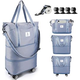 Sac de Voyage à roulettes avec Roues Amovibles et Bandoulière, Sacs Fourre-Tout Extensible et Pliable avec Sleeve pour Valise, Femme Homme Sac de Weekend pour Avion 25L-55L