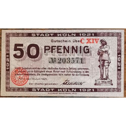 Billet Allemagne 50 Pfennig 07/1921 Köln Gra K30,16