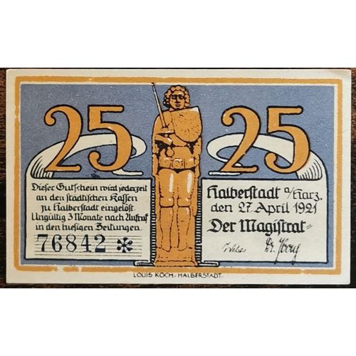 Billet Allemagne 25 Pfennig 04/1921 Halberstadt Grm 504,3 2/3