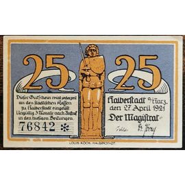 Billet Allemagne 25 Pfennig 04/1921 Halberstadt Grm 504,3 2/3