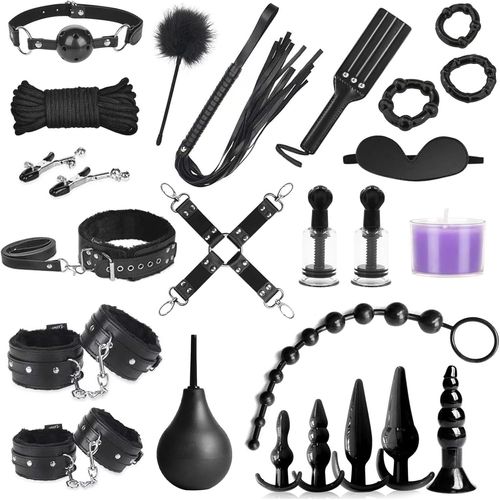 Kalanka-25 Pièces Kits De Bondage Plug Anal Menottes Ensemble De Bondage Sm, Ensemble De Jouets Sexuels Pour Fétiche Débutants Adultes Couples