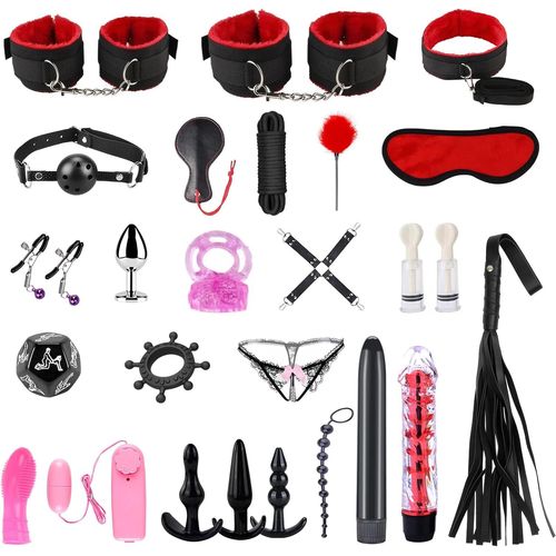 Kalanka-Liens De Bondage Sexuel Bdsm Kit Anal Plug 26pcs Set De Jouets Sexuels Pour Couple Set De Bondage Ajustable Jeux Pour Adultes Pour Couples Set De Rétention Pour Accessoires Sexuels
