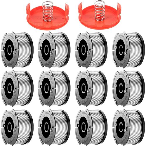 KALANKA-12 Bobine de Fil de Rechange,1.65 mm,9.14 m,Bobine Fil Coupe Bordure,Compatible avec débroussailleuses Black & Decker,modèle AF-100-3ZP & A6481(12 Bobines de fil,2 Couvercle)