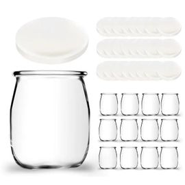 Lot de 12 Pots de Yaourt en Verre avec couvercles hermétiques Fabrication Française - 125g / 143ml