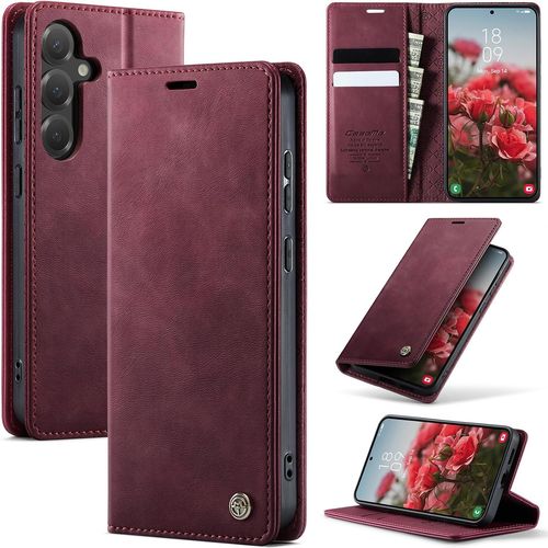 TRAHOO-Coque pour Samsung Galaxy S24 FE Pochette, Housse en Cuir PU Premium, Etui à Rabat, Pochette de Portefeuille, Antichoc, RFID Blocage Étui de Protection pour Galaxy S24FE, Rouge
