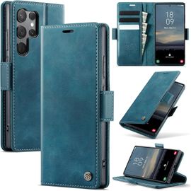 Étui Portefeuille Simili Cuir Grainé Pour Samsung Galaxy S23 Ultra (6,8"") ¿ Coque Tpu Souple, 3 Emplacements Cartes + Poche Billets, Protection Rfid, Support Inclinable, Fermeture Magnétique ¿ Bleu