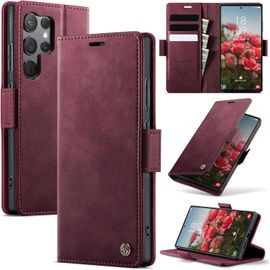 Sjzg-Coque Pour Samsung Galaxy S23 Ultra Pochette, Housse En Cuir Pu Premium, Etui À Rabat, Pochette De Portefeuille, Antichoc, Rfid Blocage Étui De Protection Pour Galaxy S23 Ultra, Rouge