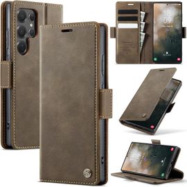 Coque Portefeuille Profil Fin Pour Samsung Galaxy S22 Ultra (6,8"") En Cuir Synthétique Grainé - 3 Fentes Cartes & Poche Billets, Protection Anti¿Rfid, Support Pliable, Fermeture Magnétique - Marron