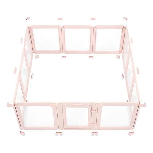 Parc De Mise Bas Pour Chien-Duoku-154 X 150 X 60 Cm-Caisse Pour Chiots Avec Fenêtres Transparentes Et Serrure-Cadre Rose Clair