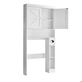 Meuble De Rangement Wc Hauteur 171,3 Cm-Duoku-Armoire Au-Dessus Des Toilettes Ou Machine À Laver-Avec Portes Doubles