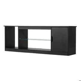 Meuble Tv Pour Ecrans Jusqu'à 165 Cm-Duoku-Meuble Moderne En Bois Avec Eclairage Led-Etagères En Verre Ajustables Et Espace