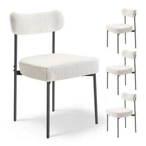Chaises Salle À Manger Bouclettes-Duoku-Ensemble Chaises De Cuisine Sherpa 4 Pièces-Avec Dossier Incurvé Et Pieds En Métal
