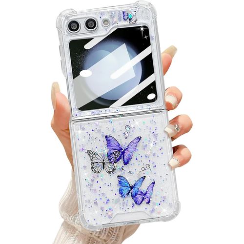 Transparent Coque Pour Samsung Z Flip 7 Fe/Z Flip 6/Z Flip 5 5g, Silicone Étui En Ultra Léger Et Mince Housse De Téléphone En Motif De Papillon Antichoc Bumper Cover Pour Filles Femme - Violet