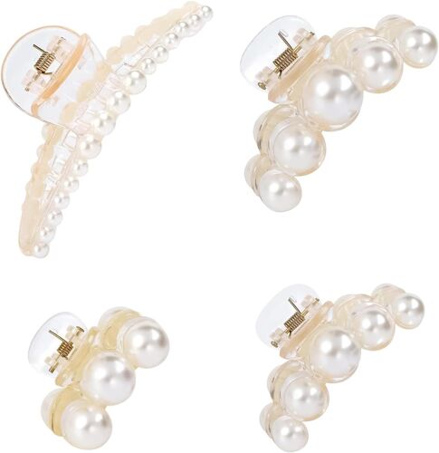 Kalanka-Pince Cheveux Femme Avec Perles, Lot De 4 Accessoires Cheveux Fille, Grosse Pince Cheveux Élégante, Pince À Cheveux Blanche, Accessoire Cheveux Pour Femme Et Fille 