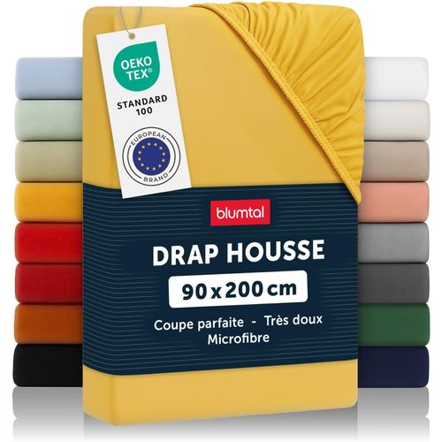 Tianyi-Drap Housse 90x200 Cm En Microfibre - Drap 90x200 Cm Certifié Oeko-Tex - Drap 90x200 Cm - Drap 90x200 Enfant - Drap Housse 90x200 Enfant - Parure Lit 90x200 - Draps Housse Doux Jaune