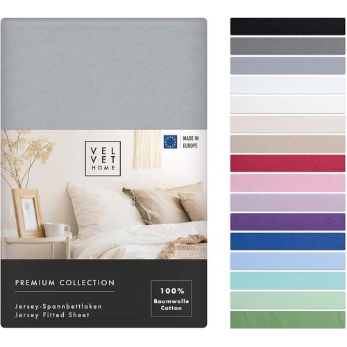 Tianyi-Velvethome Premium Drap Housse 180x200 Coton 100% Doux 165gsm Made In Eu Housse De Matelas 180x200 Avec Bande Élastique Qualité Upérieure Drap Housse Jersey Belles Couleurs Gris Clair