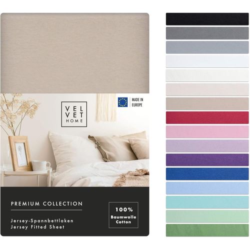 Tianyi-Velvethome Premium Drap Housse 160 X 200 Coton 100% Doux 165gsm Made In Eu Housse De Matelas 160 X 200+30 Avec Bande Élastique Qualité Upérieure Drap Housse Jersey Belles Couleurs Cappuccino
