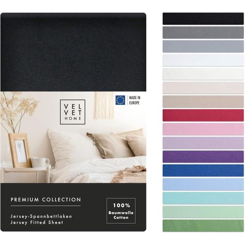 Tianyi-Velvethome Premium Drap Housse 180x200 Coton 100% Doux 165gsm Made In Eu Housse De Matelas 180x200 Avec Bande Élastique Qualité Upérieure Drap Housse Jersey Belles Couleurs Noir