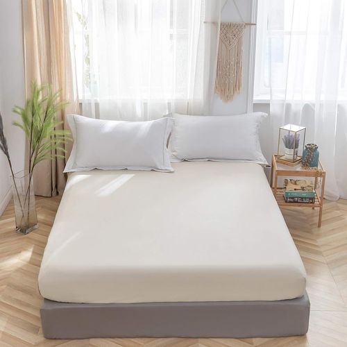 Tianyi-Drap Housse 160x200cm Avec Bonnet 30cm Beige Drap Housse 100 Gsm En Microfibre De Haute Qualité 100% Polyester Doux, Résistant, Anti Plis