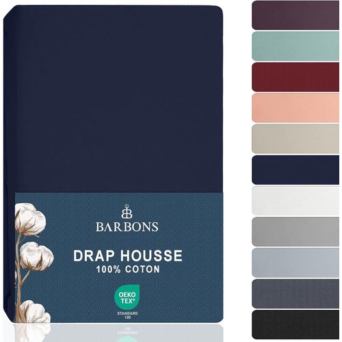 Tianyi-Barbons Drap Housse 160 X 200 Cm, 100% Coton Draps Housses Certifié Oeko-Tex Drap-Housse En Jersey Pour Matelas Bonnet Jusqu'à 25 Cm - Bleu Marine 160x200 Cm